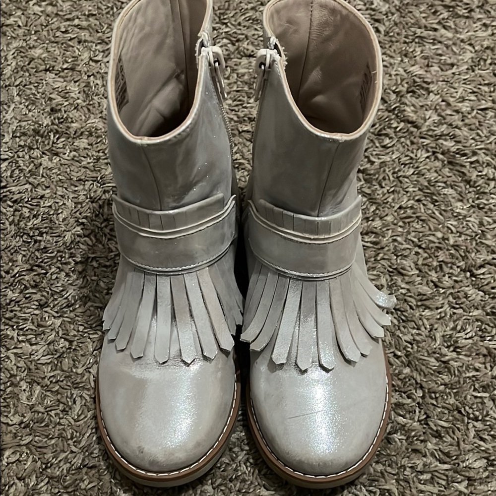 Fringed Silver Ankle Boots